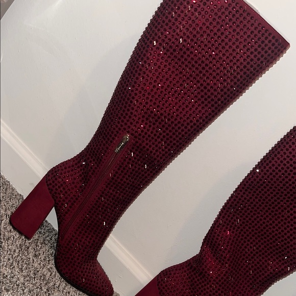 Rhinestone Red Knee-High Women's Boots - Picture 1 of 6
